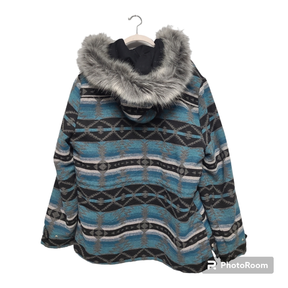 Outback Trading Co Myra Aztec Womens Jacket With Faux Fur Lined Hood Size XL - Picture 2 of 10